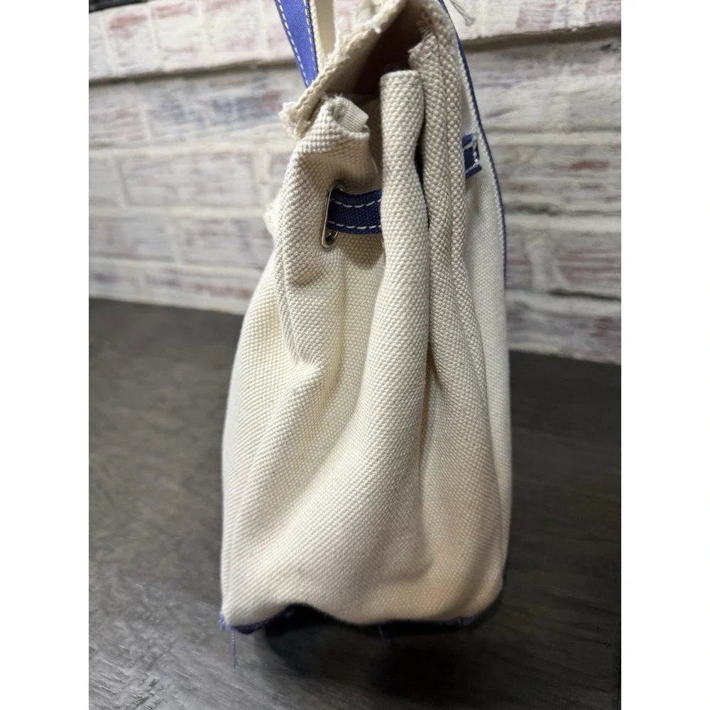 Sunwin Madaket Classic Large Tote Bag Canvas Natural with Blue Trim Silver